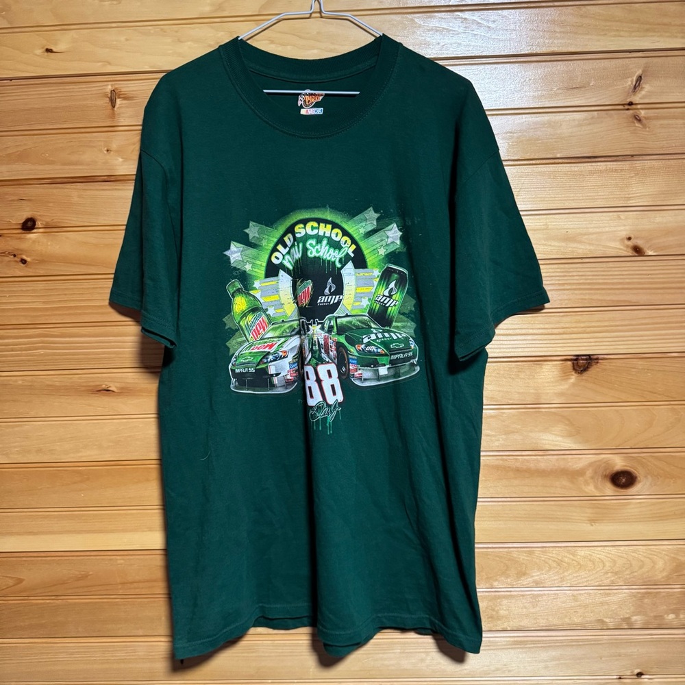Winners Circle Dale Earnhardt JR Old School New School Green Mt Dew Amp Tee L